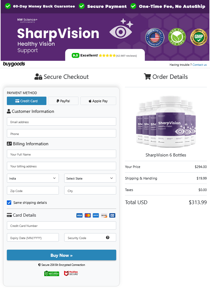 SharpVision checkout page screenshot